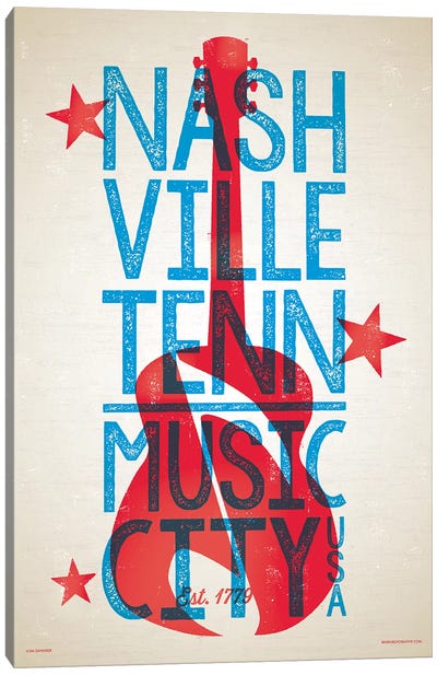 Nashville Letterpress Style Poster Canvas Art Print - Country Music Art
