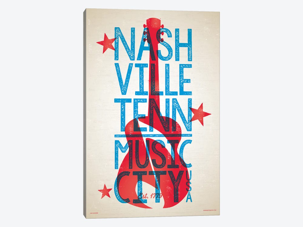 Nashville Letterpress Style Poster by Jim Zahniser 1-piece Canvas Wall Art