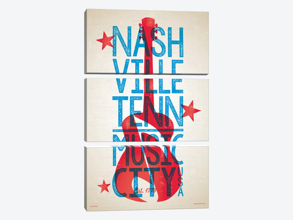 Nashville Letterpress Style Poster by Jim Zahniser 3-piece Canvas Art
