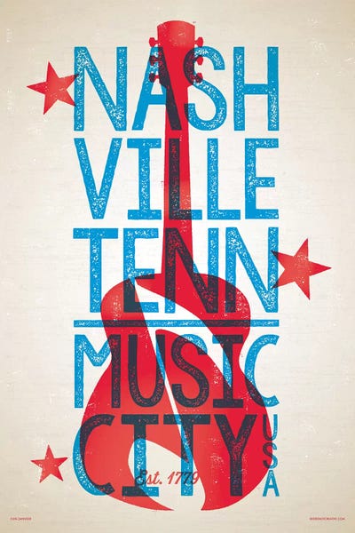 Country & Western: Nashville Letterpress Style Poster by Jim Zahniser