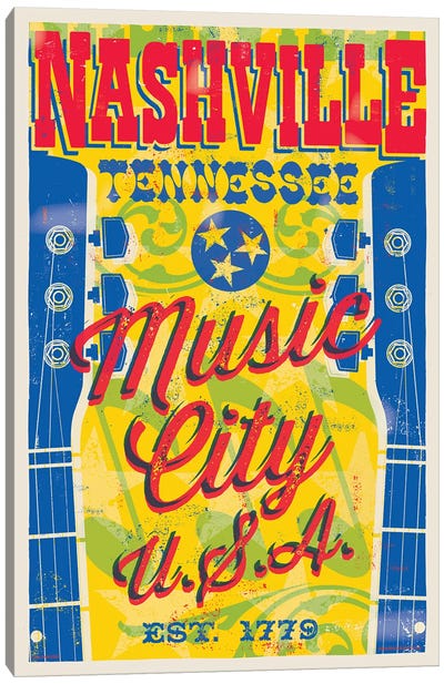 Nashville Music City U.S.A. Poster Canvas Art Print - Country Music Art