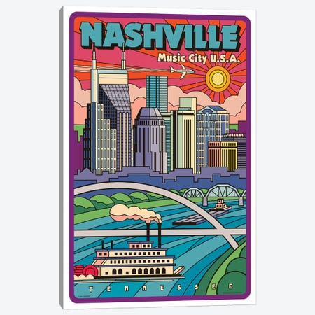 Nashville Pop Art Travel Poster Canvas Print #JZA29} by Jim Zahniser Canvas Art