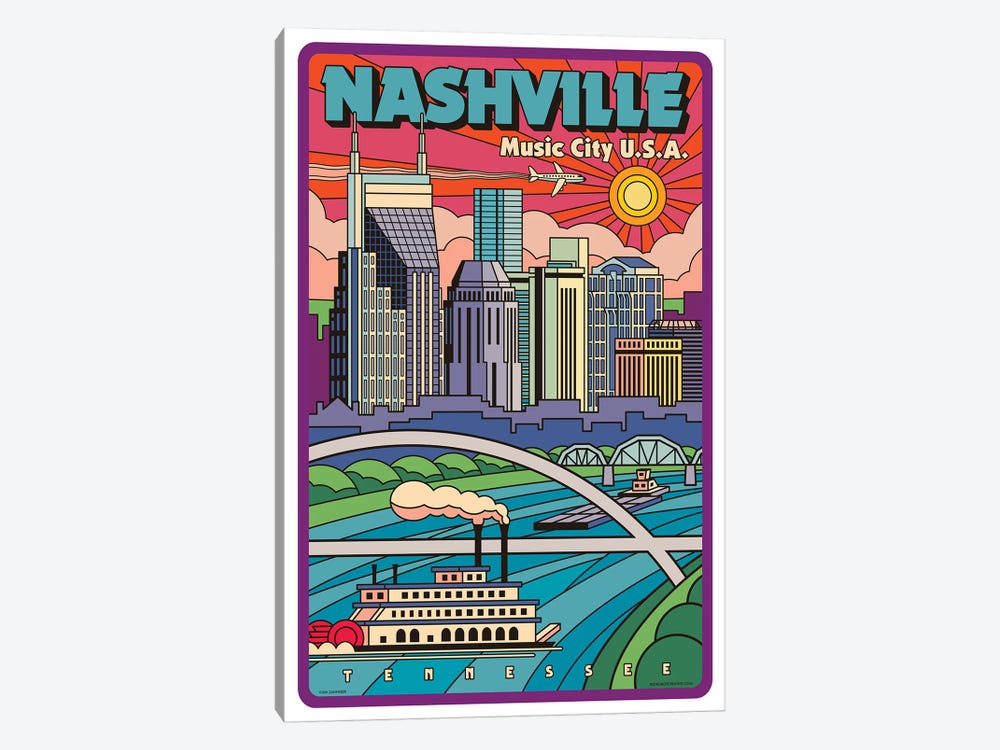 Nashville Pop Art Travel Poster by Jim Zahniser 1-piece Canvas Artwork