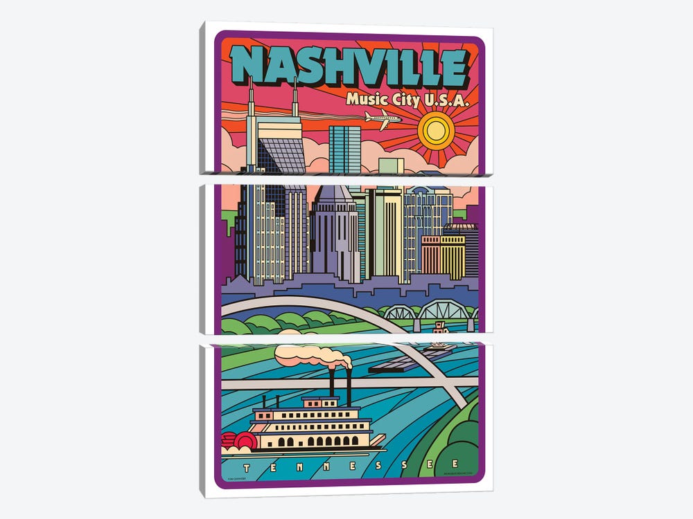 Nashville Pop Art Travel Poster by Jim Zahniser 3-piece Canvas Wall Art