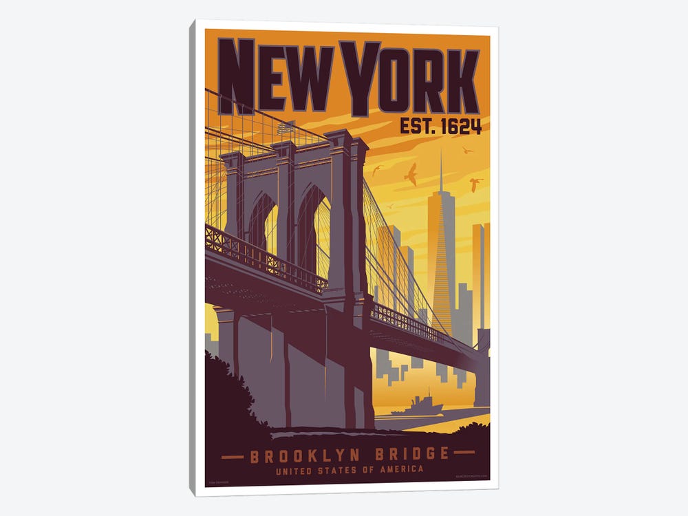 New York Brooklyn Bridge Jim Can | Travel Canvas Art Zahniser - Poster