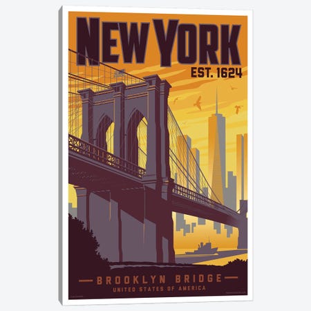 New York Brooklyn Bridge Travel Poster Canvas Print #JZA30} by Jim Zahniser Art Print