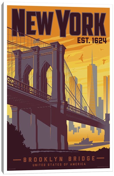 New York Brooklyn Bridge Travel Poster Canvas Art Print - Jim Zahniser