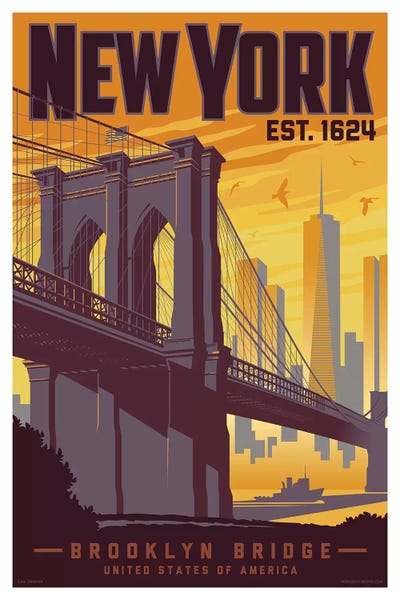 Brooklyn: New York Brooklyn Bridge Travel Poster by Jim Zahniser