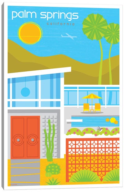 Palm Springs Mid Century House Travel Poster Canvas Art Print - Jim Zahniser