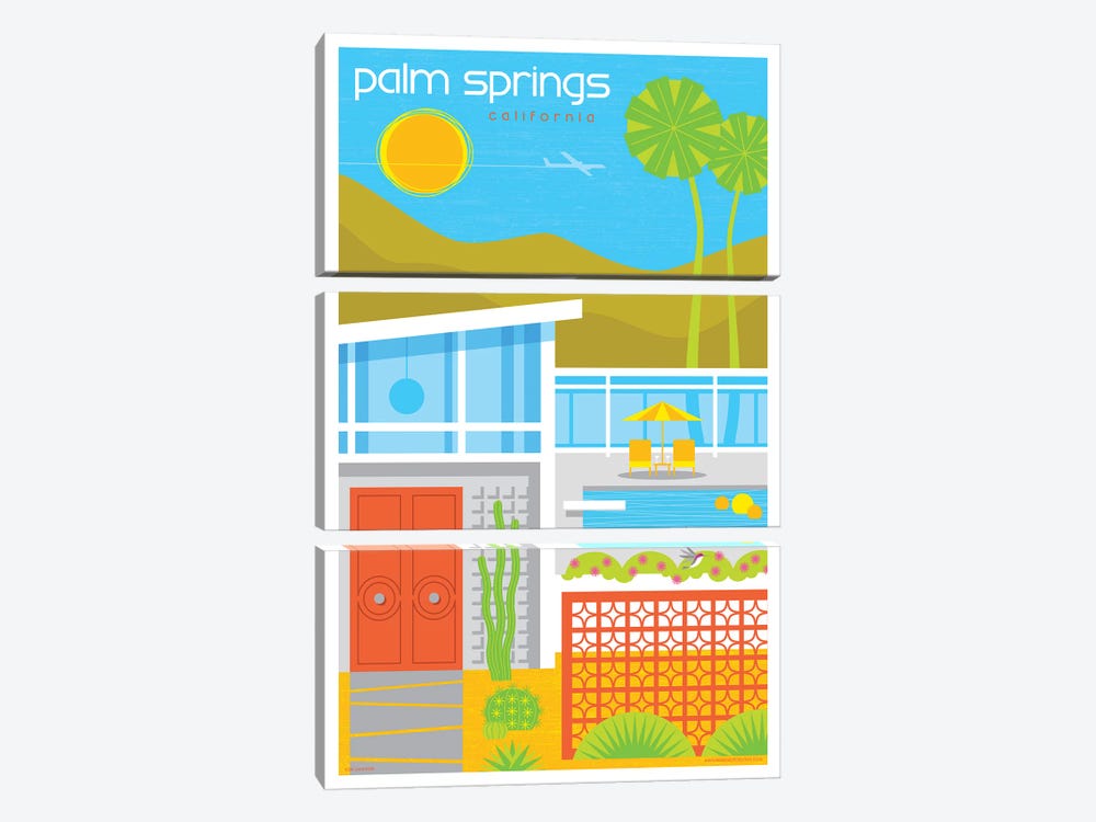 Palm Springs Mid Century House Travel Poster by Jim Zahniser 3-piece Art Print