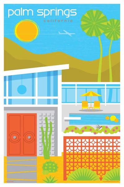 Mid-Century Modern Décor: Palm Springs Mid Century House Travel Poster by Jim Zahniser