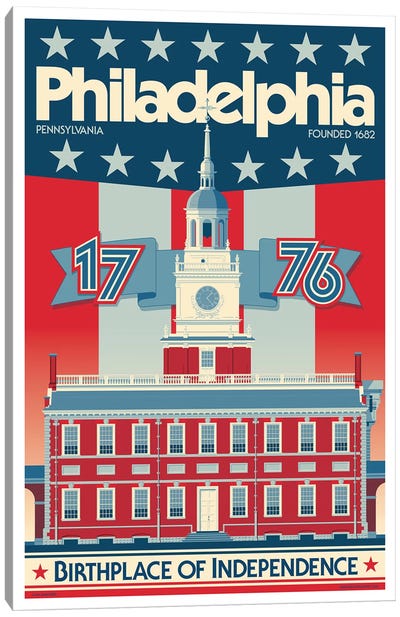 Philadelphia Independence Hall Travel Poster Canvas Art Print - Philadelphia Travel Posters