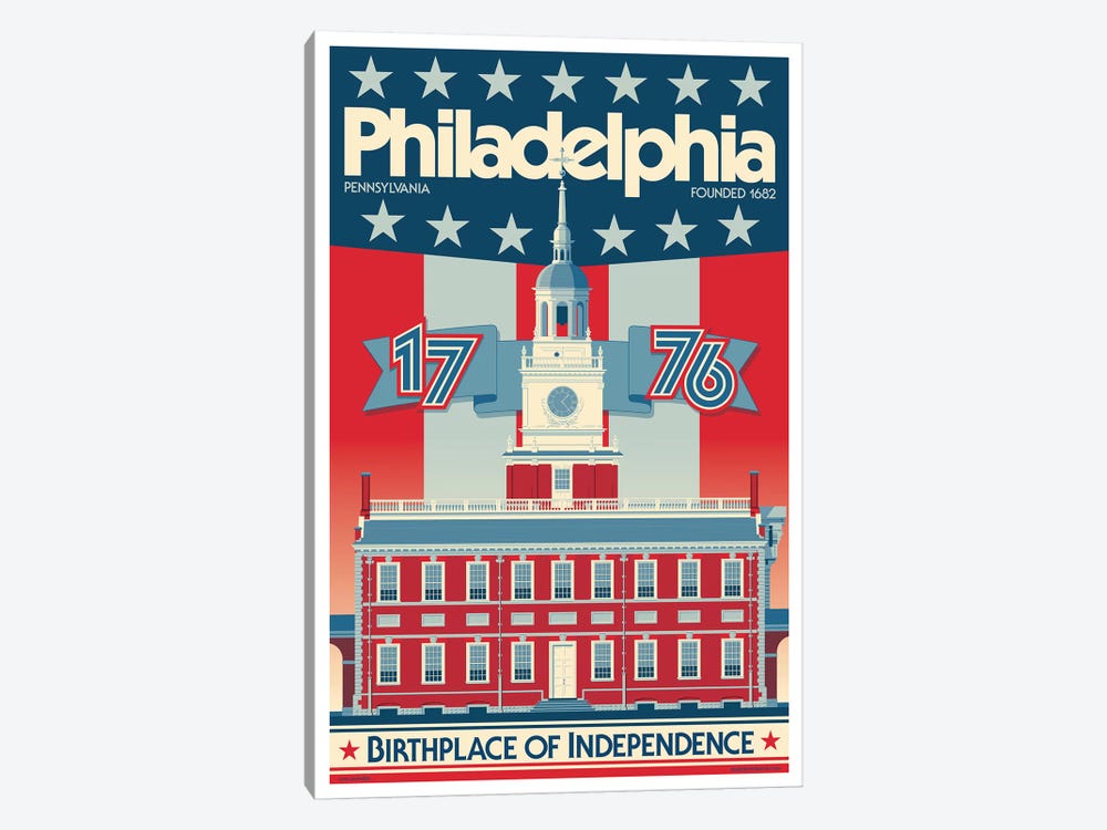 Philadelphia Independence Hall Travel Poster by Jim Zahniser 1-piece Canvas Art Print
