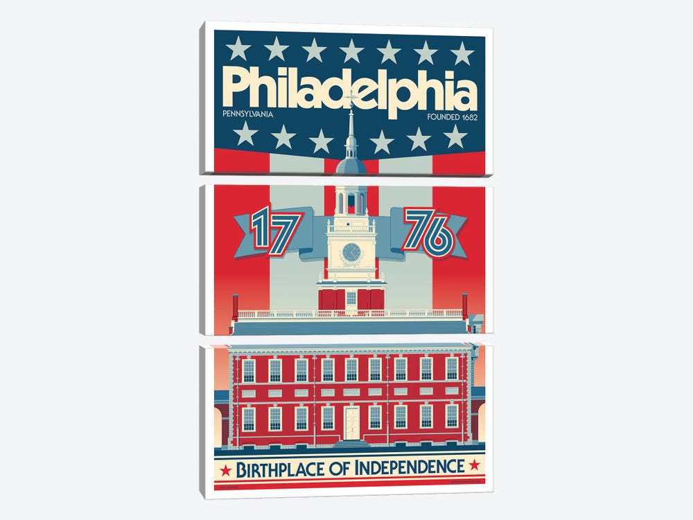 Philadelphia Independence Hall Travel Poster by Jim Zahniser 3-piece Art Print
