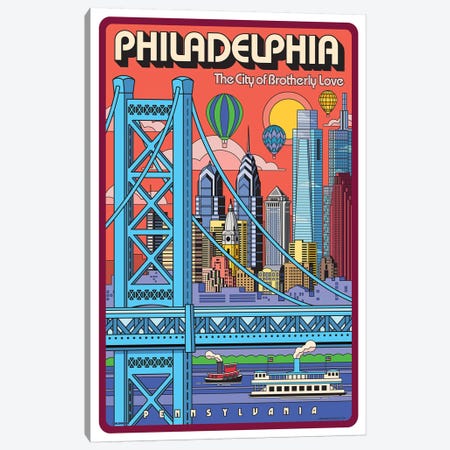 Philadelphia Pop Art Travel Poster Canvas Print #JZA34} by Jim Zahniser Canvas Artwork