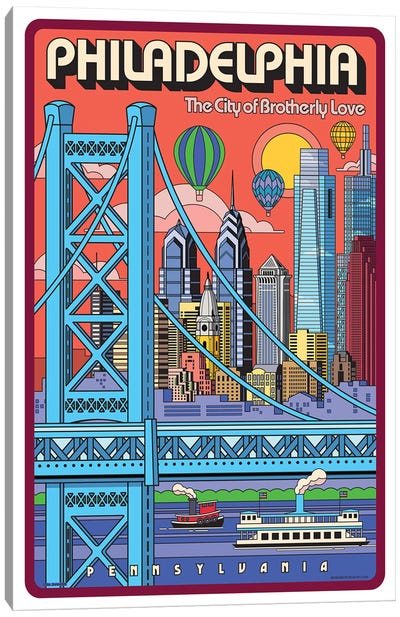 Philadelphia Pop Art Travel Poster Canvas Art Print - Jim Zahniser
