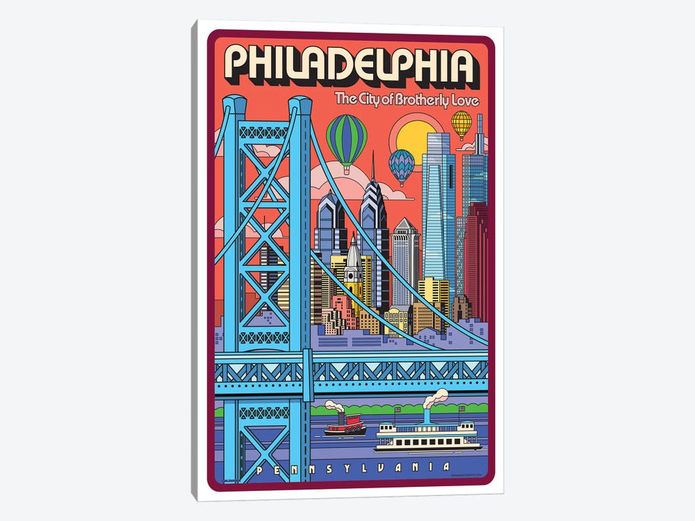 Philadelphia Pop Art Travel Poster by Jim Zahniser 1-piece Canvas Artwork