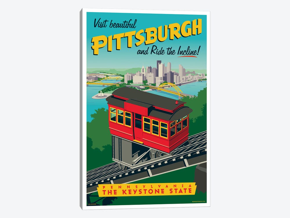Pittsburgh Incline Travel Poster by Jim Zahniser 1-piece Canvas Artwork