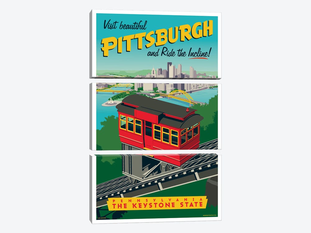 Pittsburgh Incline Travel Poster by Jim Zahniser 3-piece Canvas Art