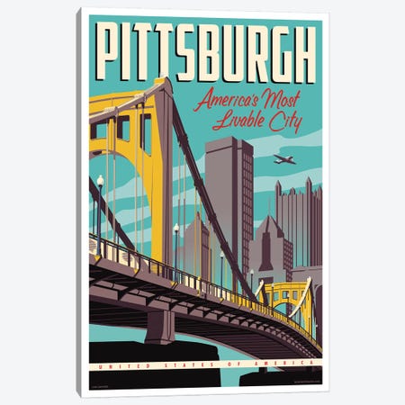 Pittsburgh Most Livable City Travel Poster Canvas Print #JZA37} by Jim Zahniser Canvas Artwork