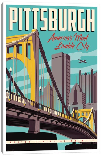 Pittsburgh Most Livable City Travel Poster Canvas Art Print - Retro Redux