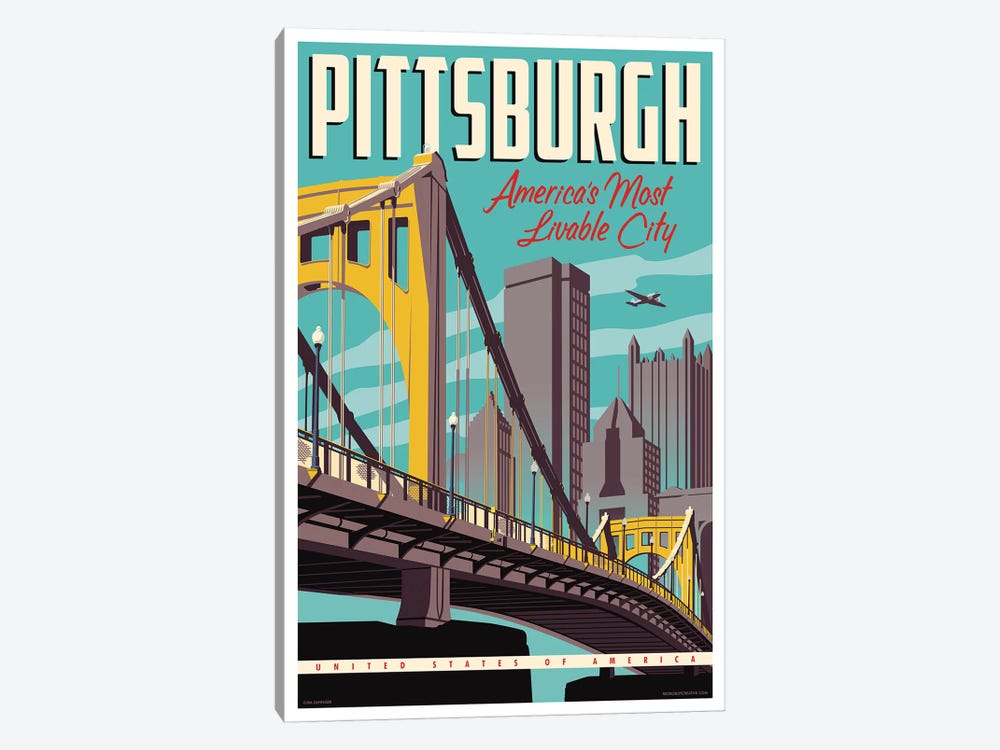 Pittsburgh Most Livable City Travel Poster by Jim Zahniser 1-piece Art Print