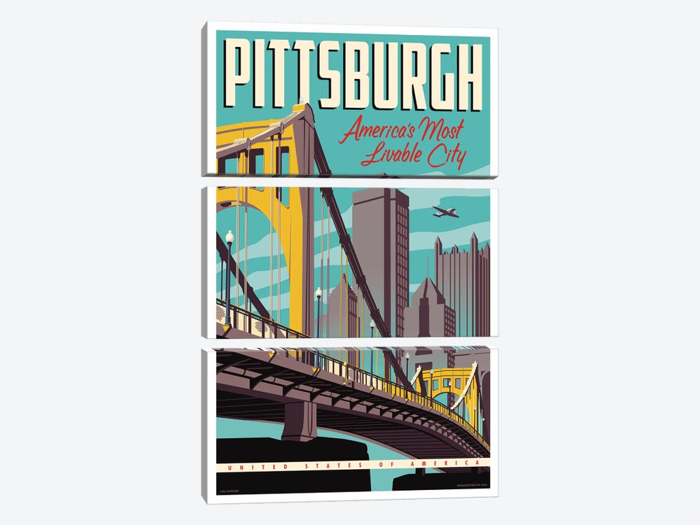 Pittsburgh Most Livable City Travel Poster by Jim Zahniser 3-piece Art Print
