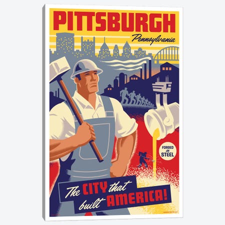 Pittsburgh Steel Worker Travel Poster Canvas Print #JZA38} by Jim Zahniser Art Print