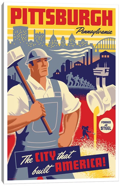 Pittsburgh Steel Worker Travel Poster Canvas Art Print - Retro Redux