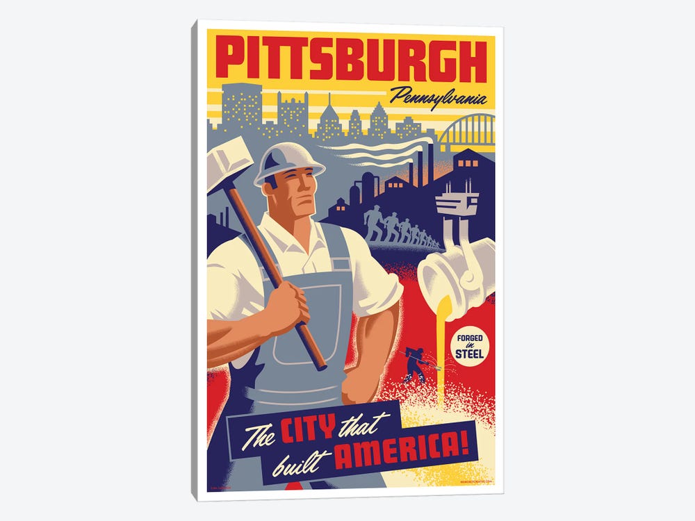 Pittsburgh Steel Worker Travel Poster by Jim Zahniser 1-piece Canvas Artwork