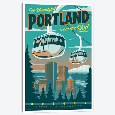 Portland Tram Travel Poster Canvas Print #JZA39} by Jim Zahniser Canvas Print