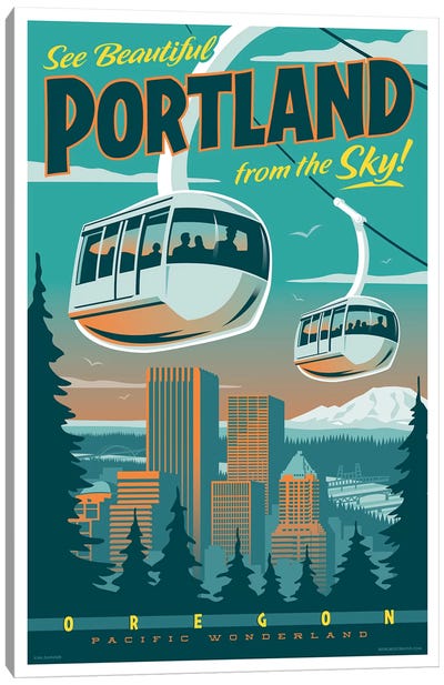 Portland Tram Travel Poster Canvas Art Print - Retro Redux