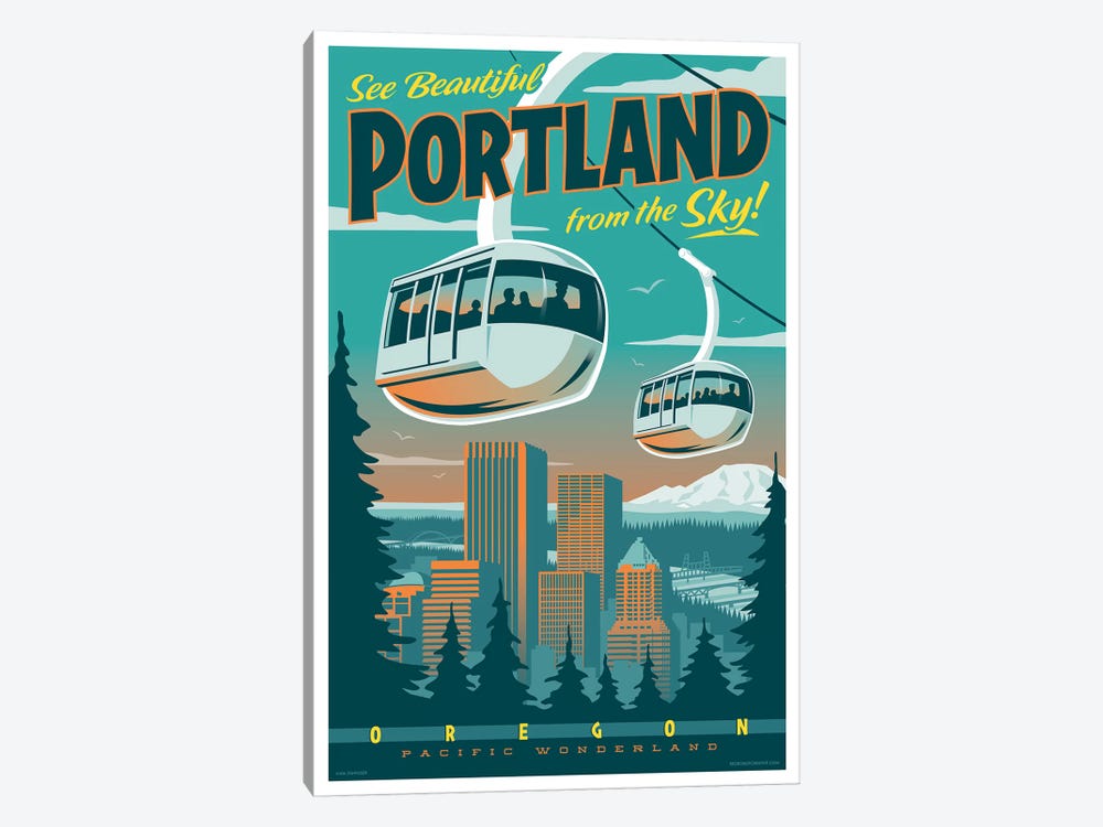 Portland Tram Travel Poster by Jim Zahniser 1-piece Canvas Art Print