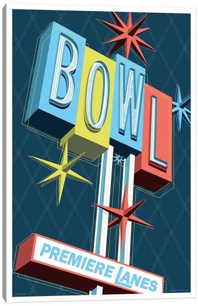 Premier Lanes Bowling Travel Poster Canvas Art Print - Jim Zahniser