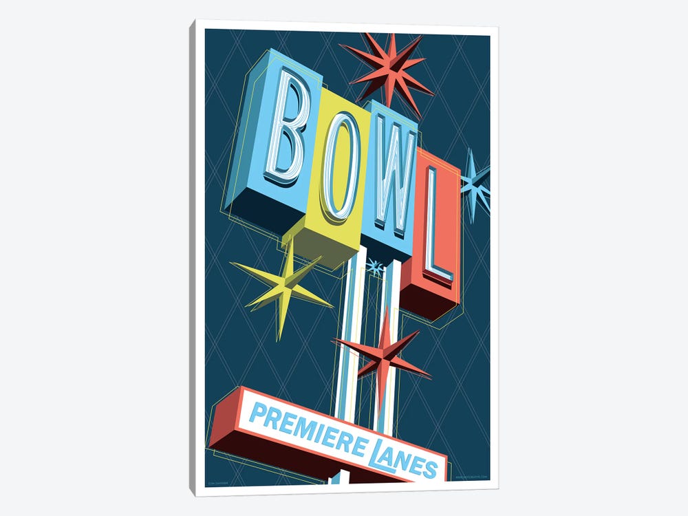 Premier Lanes Bowling Travel Poster by Jim Zahniser 1-piece Canvas Art Print