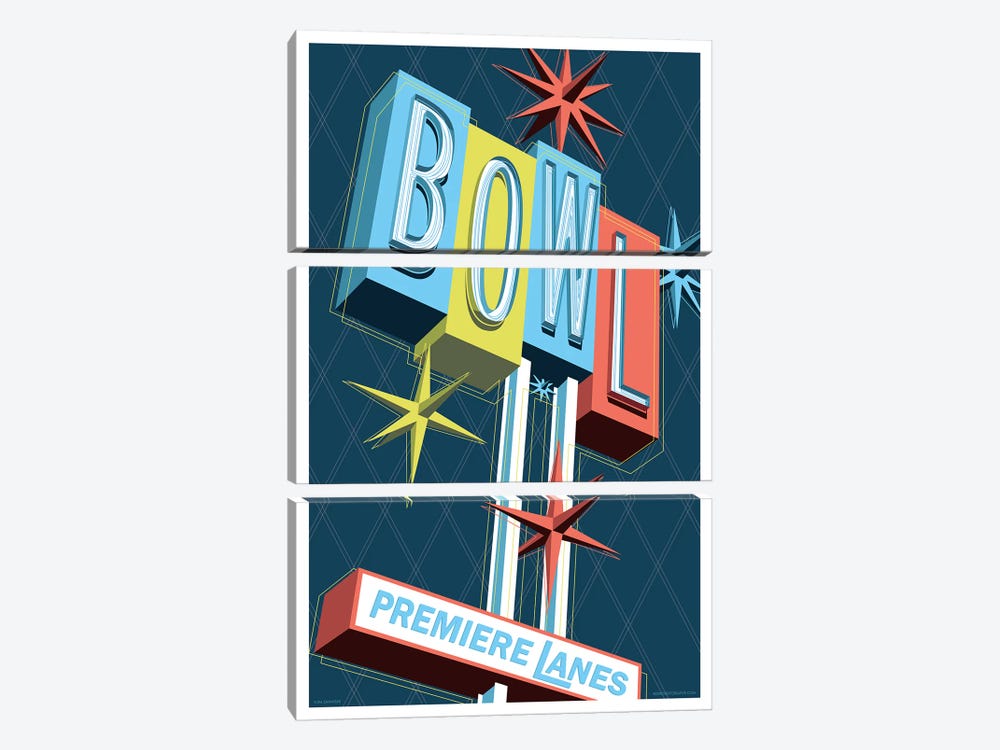 Premier Lanes Bowling Travel Poster by Jim Zahniser 3-piece Art Print