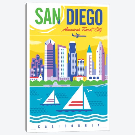 San Diego Travel Poster Canvas Print #JZA42} by Jim Zahniser Canvas Wall Art
