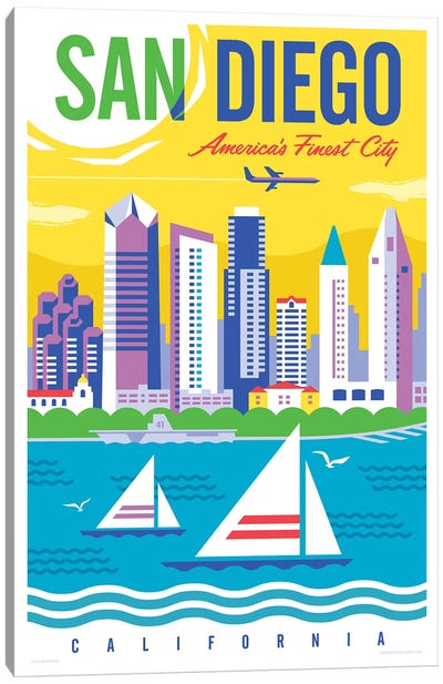 San Diego Travel Poster Canvas Art Print - Retro Redux