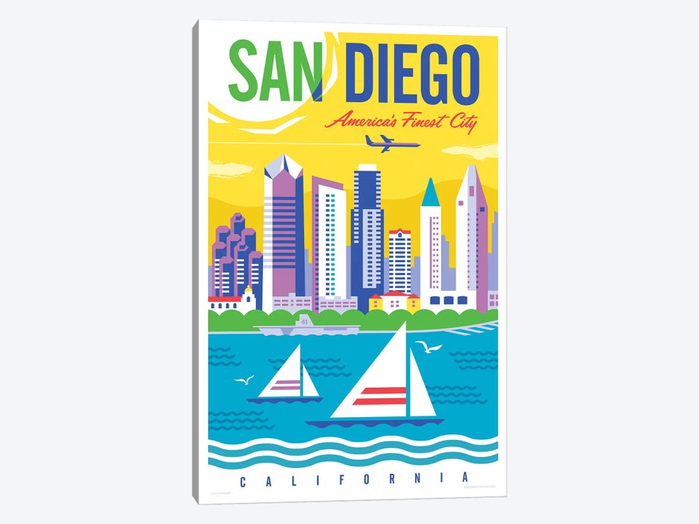 San Diego Travel Poster by Jim Zahniser 1-piece Canvas Print