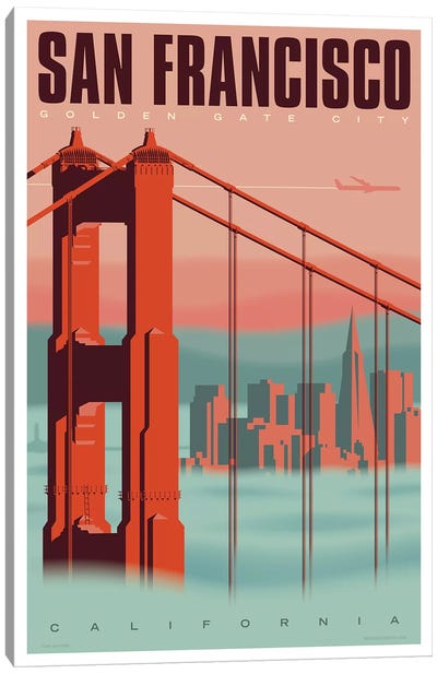 San Francisco Travel Poster Canvas Art Print - Bridge Art
