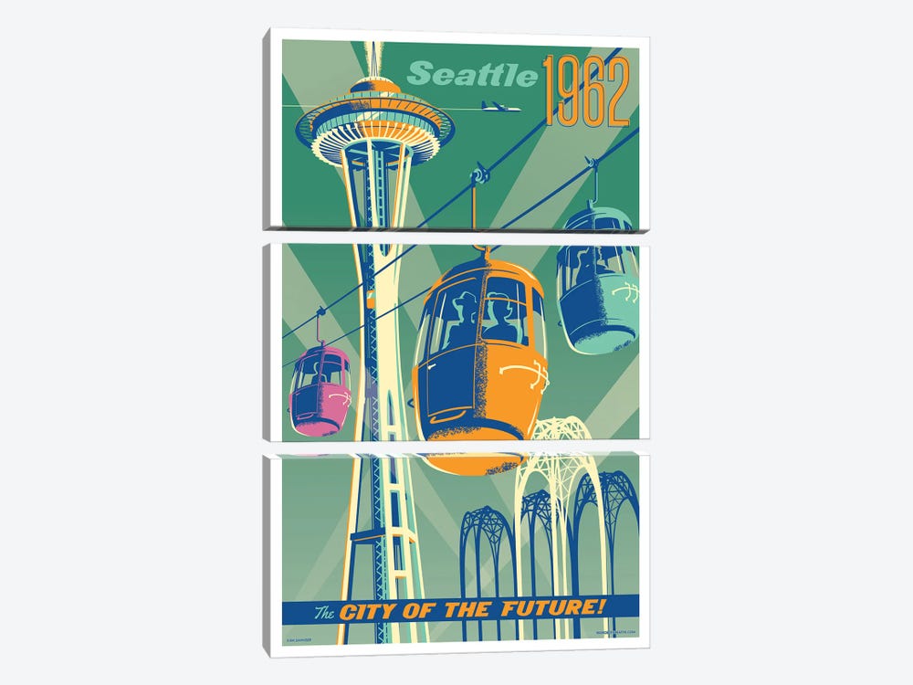 Seattle 1962 Travel Poster by Jim Zahniser 3-piece Canvas Wall Art