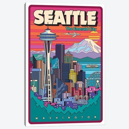 Seattle Pop Art Travel Poster Canvas Print #JZA46} by Jim Zahniser Art Print