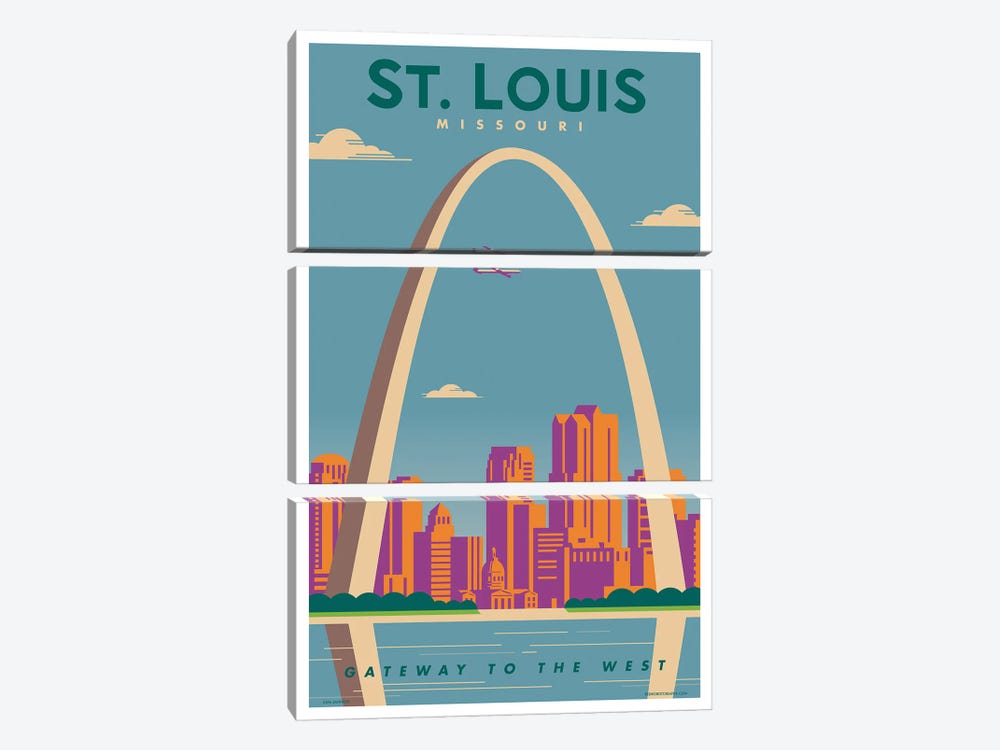 St. Louis Travel Poster by Jim Zahniser 3-piece Canvas Print