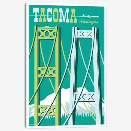 Tacoma Bridges Travel Poster I Canvas Print #JZA49} by Jim Zahniser Canvas Art