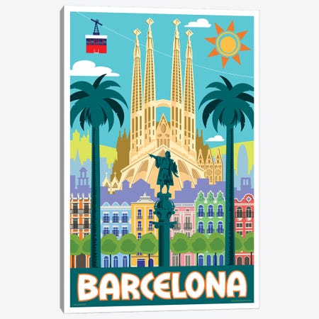 Barcelona Travel Poster Canvas Print #JZA4} by Jim Zahniser Canvas Print