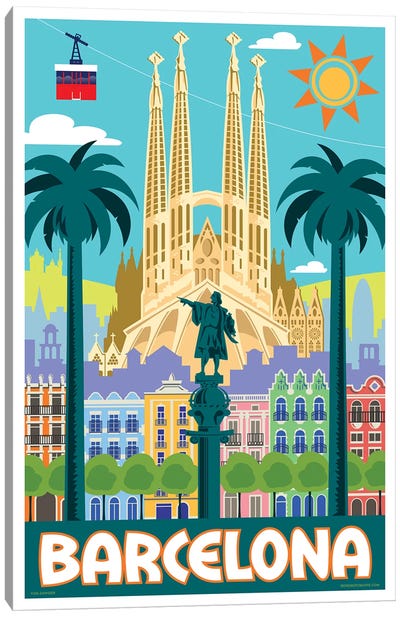 Barcelona Travel Poster Canvas Art Print - Retro Redux