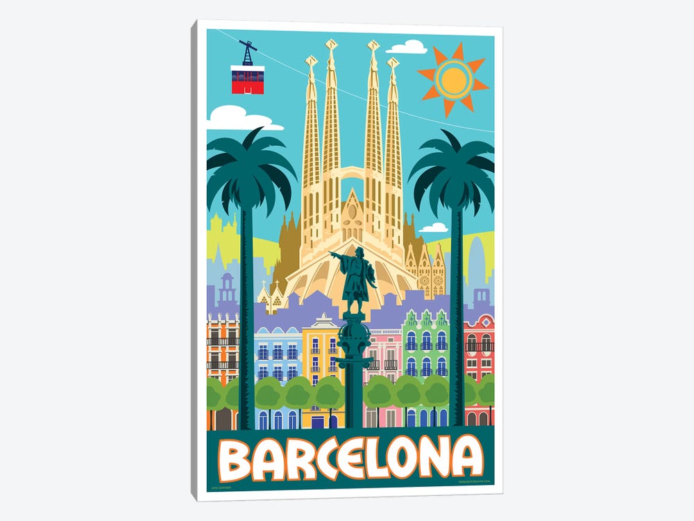 Barcelona Travel Poster by Jim Zahniser 1-piece Canvas Artwork