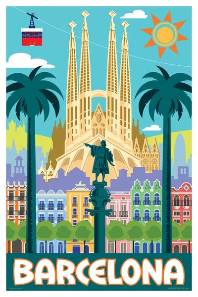 Famous Places Of Worship: Barcelona Travel Poster by Jim Zahniser