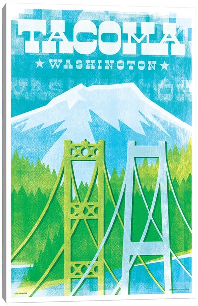 Tacoma Bridges Travel Poster II Canvas Art Print - Retro Redux