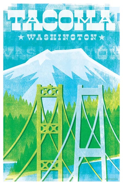 Jim Zahniser: Tacoma Bridges Travel Poster II by Jim Zahniser